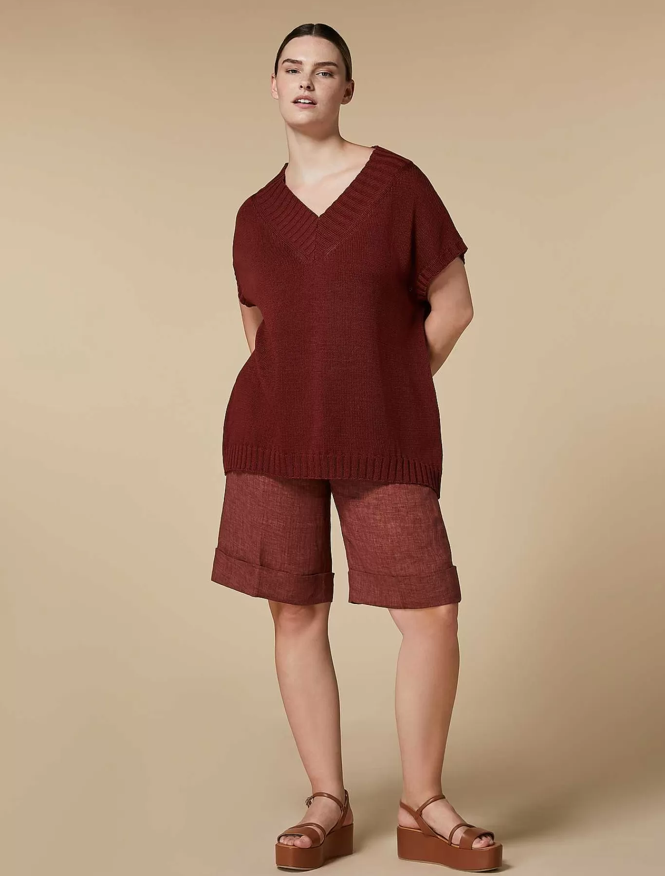 Store Bermuda En Lin Leger Femmes Pantalon
