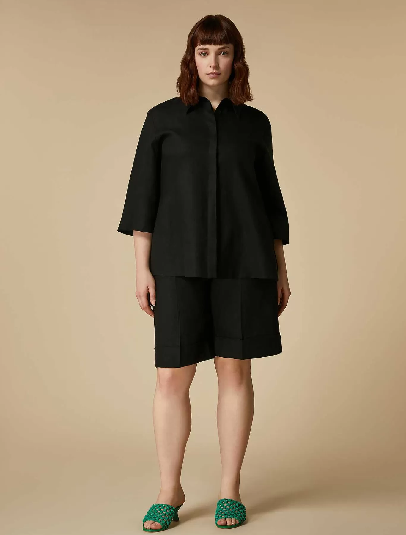 Online Bermuda En Lin Leger Femmes Pantalon