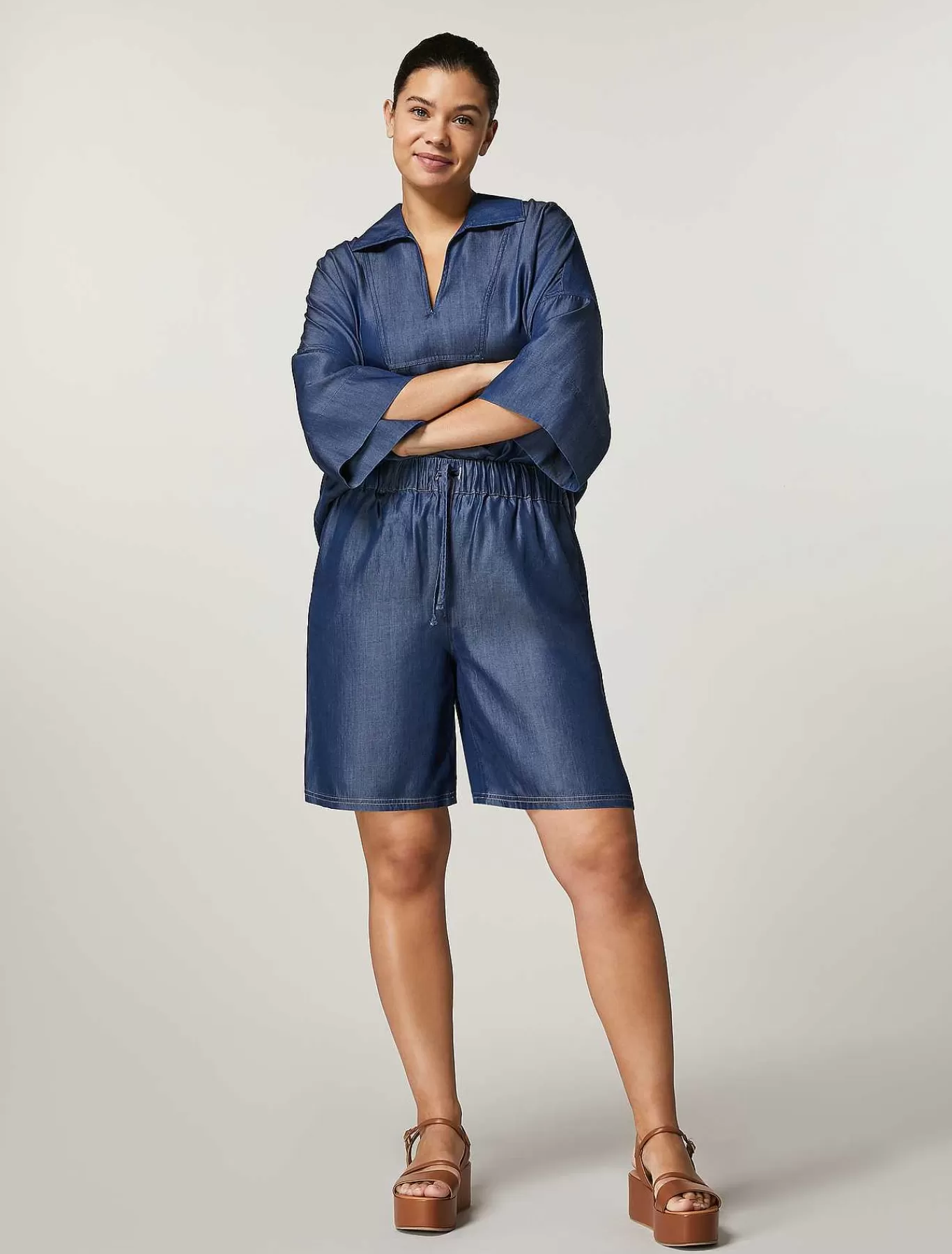 Online Bermuda En Serge Femmes Pantalon