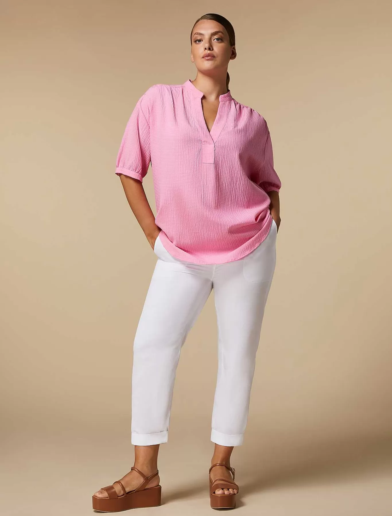 New Chemise En Melange De Coton Seersucker Femmes Blouses Et Chemises