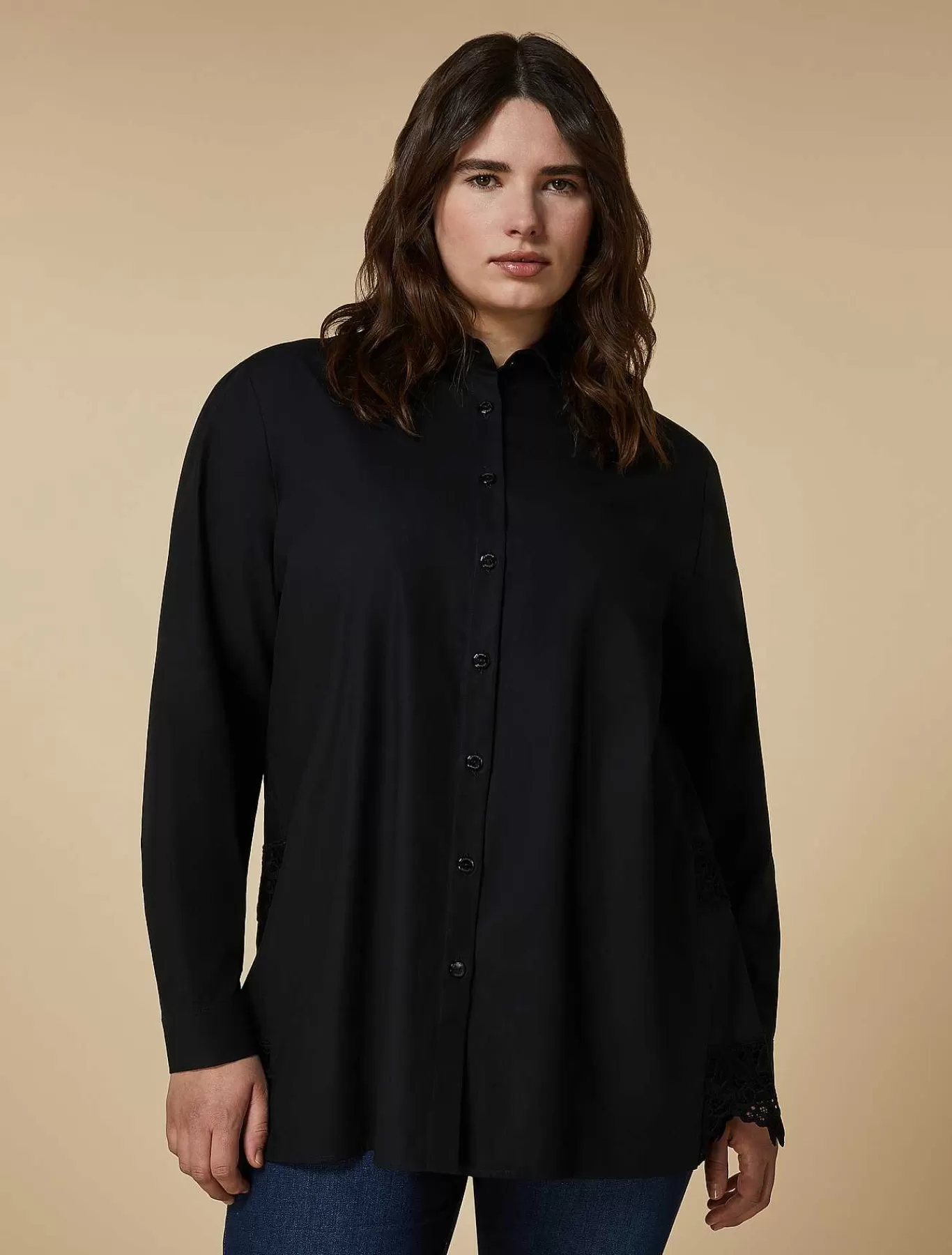 Hot Chemise En Popeline Ornee De Dentelle Femmes Blouses Et Chemises
