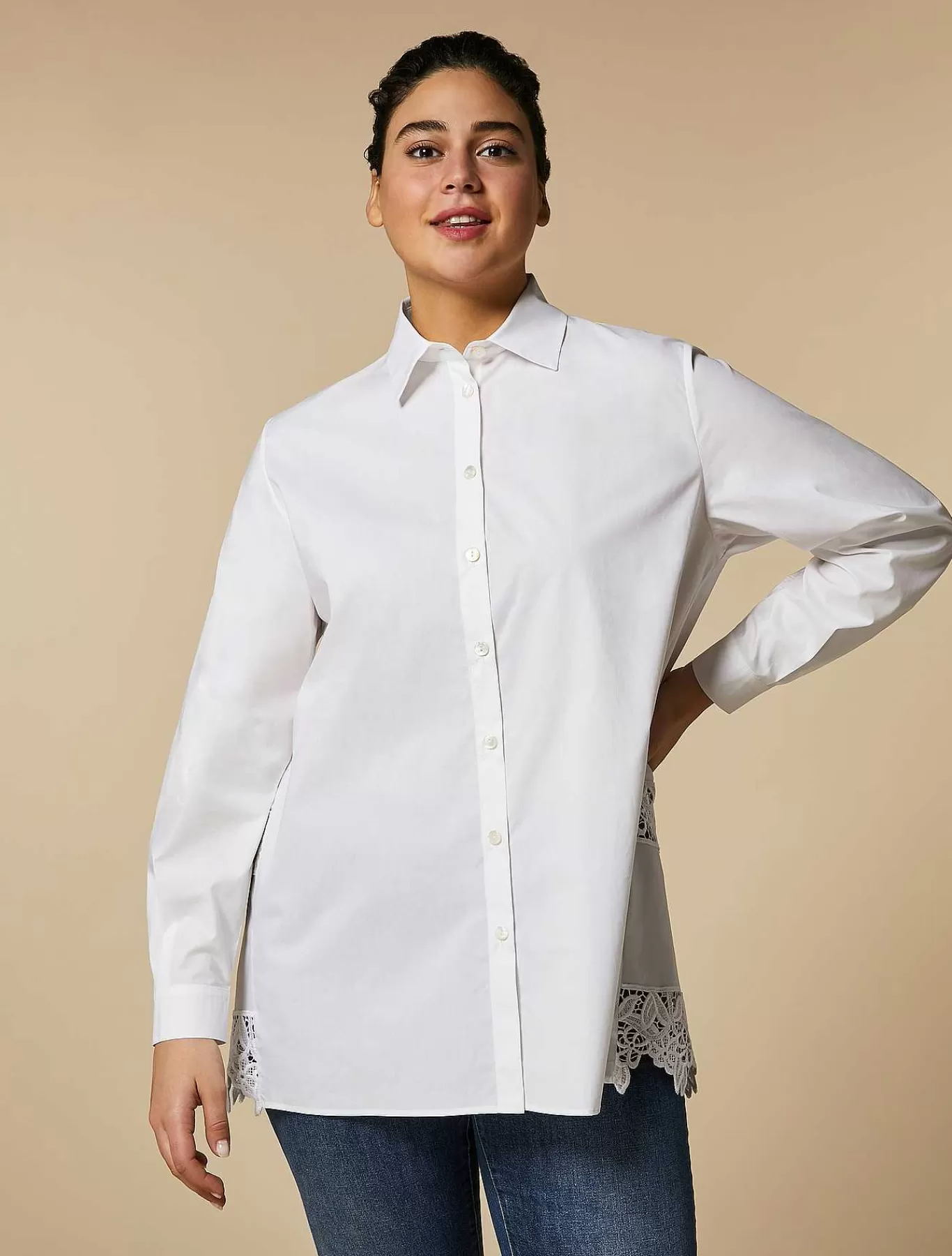 Cheap Chemise En Popeline Ornee De Dentelle Femmes Blouses Et Chemises