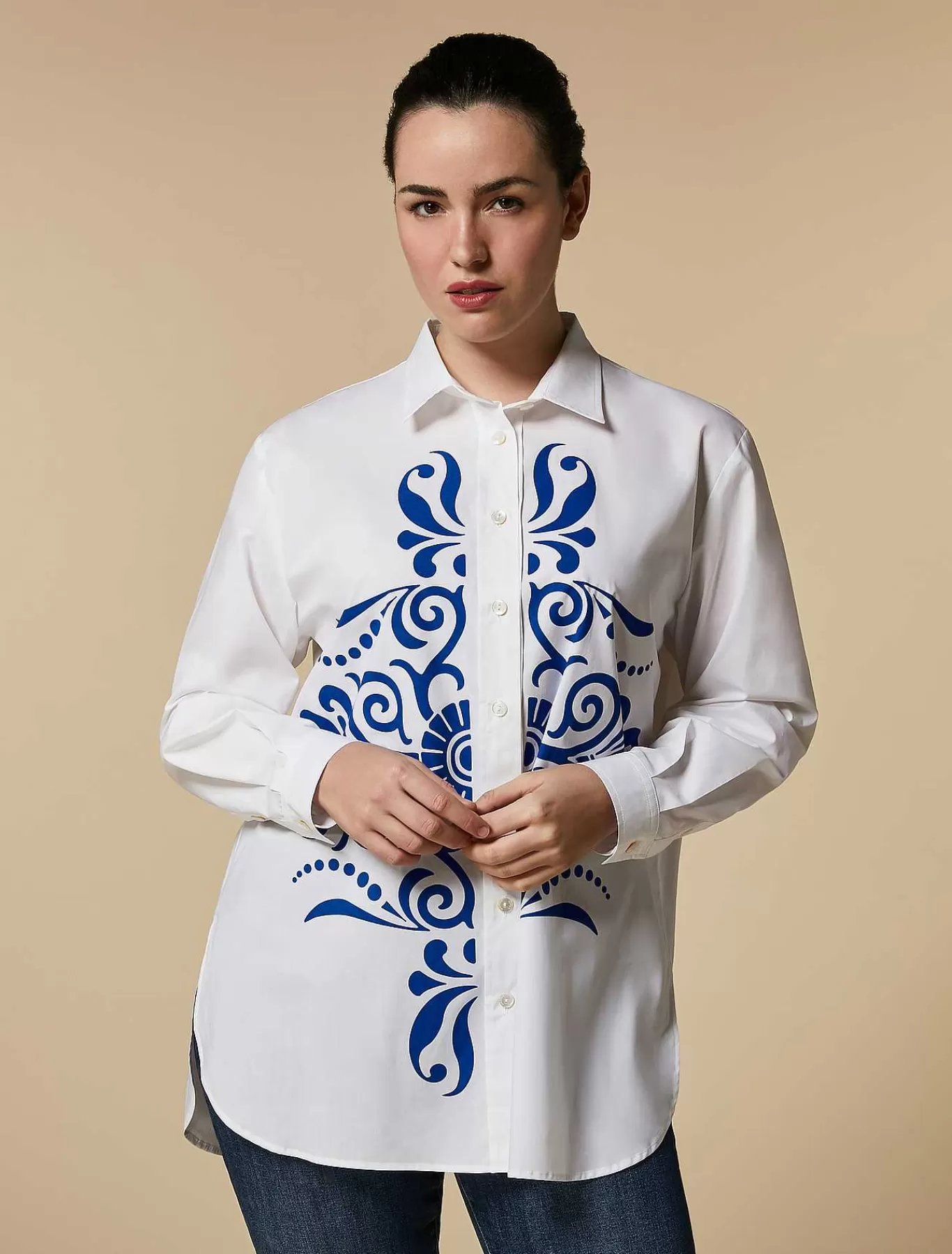Discount Chemise En Popeline Ornee D'Imprimes Femmes Blouses Et Chemises