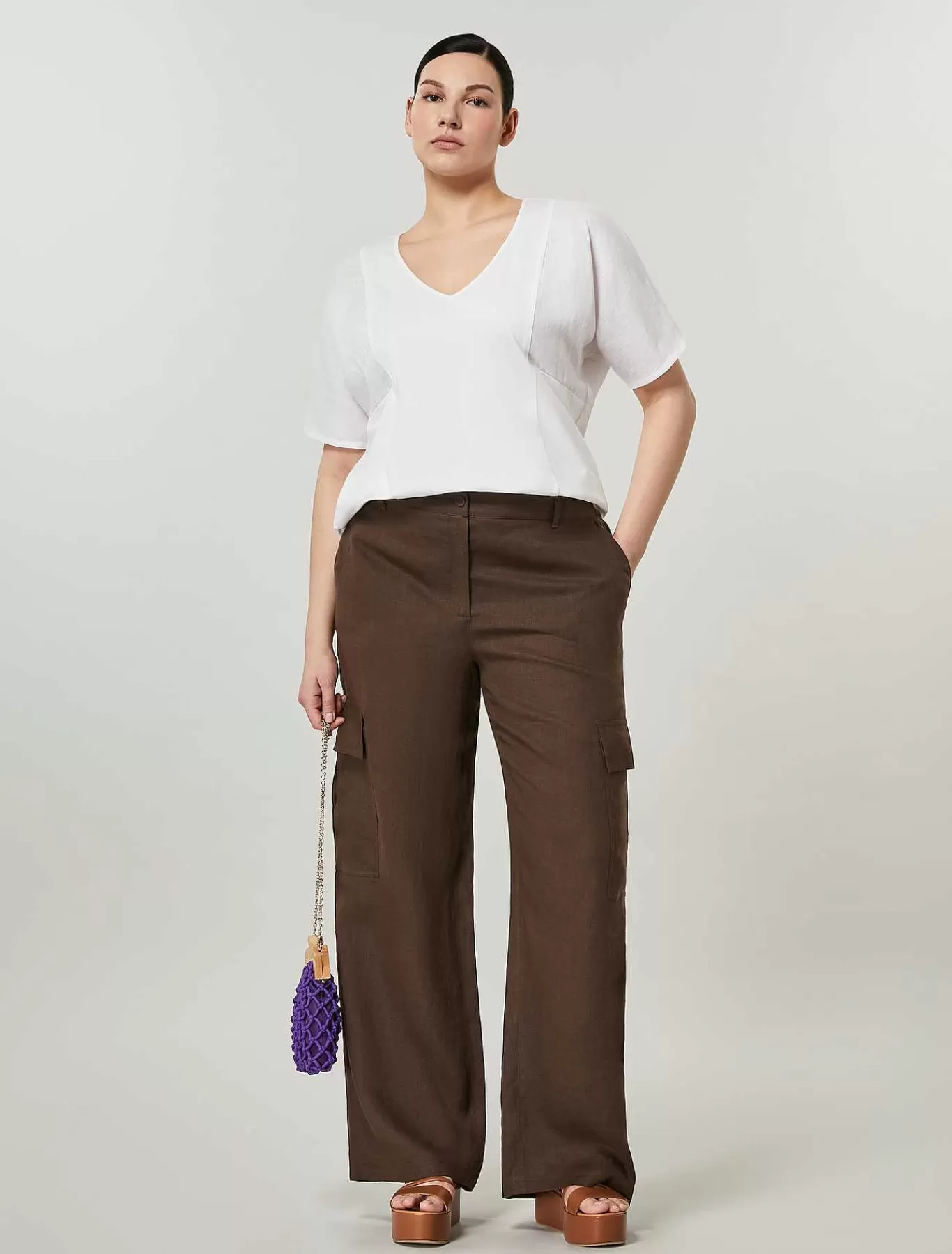 Flash Sale Pantalon Cargo En Lin Melange Femmes Pantalon