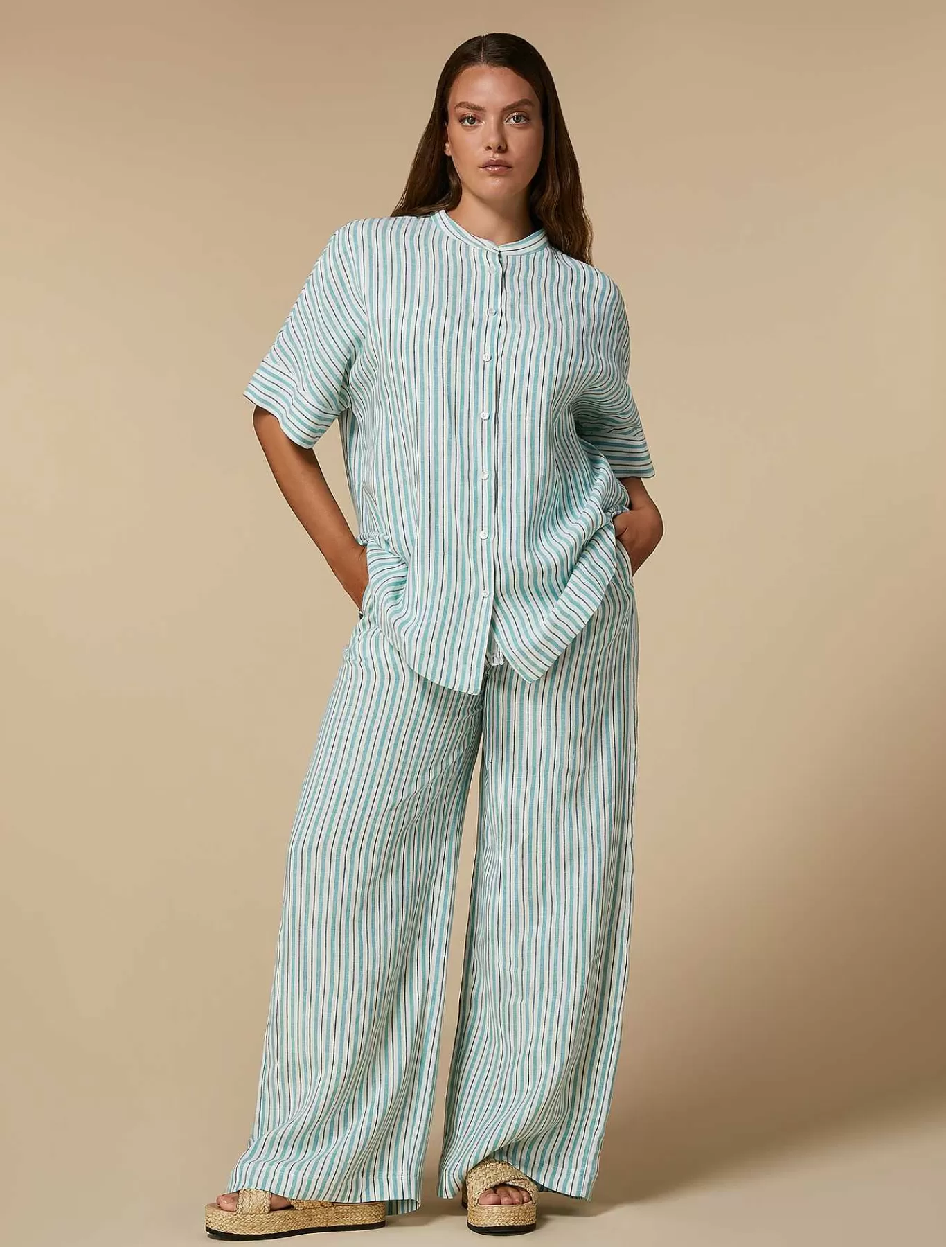 Outlet Pantalon En Lin Teint En Fil Femmes Pantalon