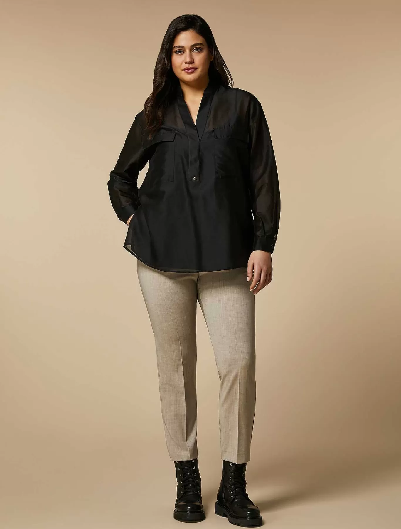 Outlet Pantalon En Popeline De Pure Laine Femmes Pantalon