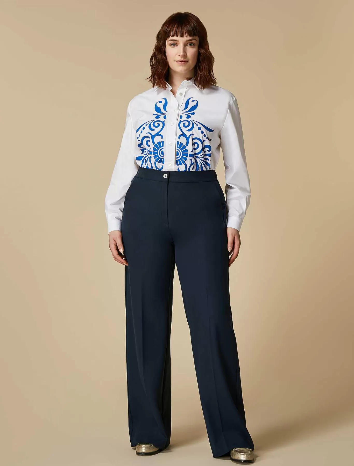 Fashion Pantalon Large En Viscose Melangee Femmes Pantalon
