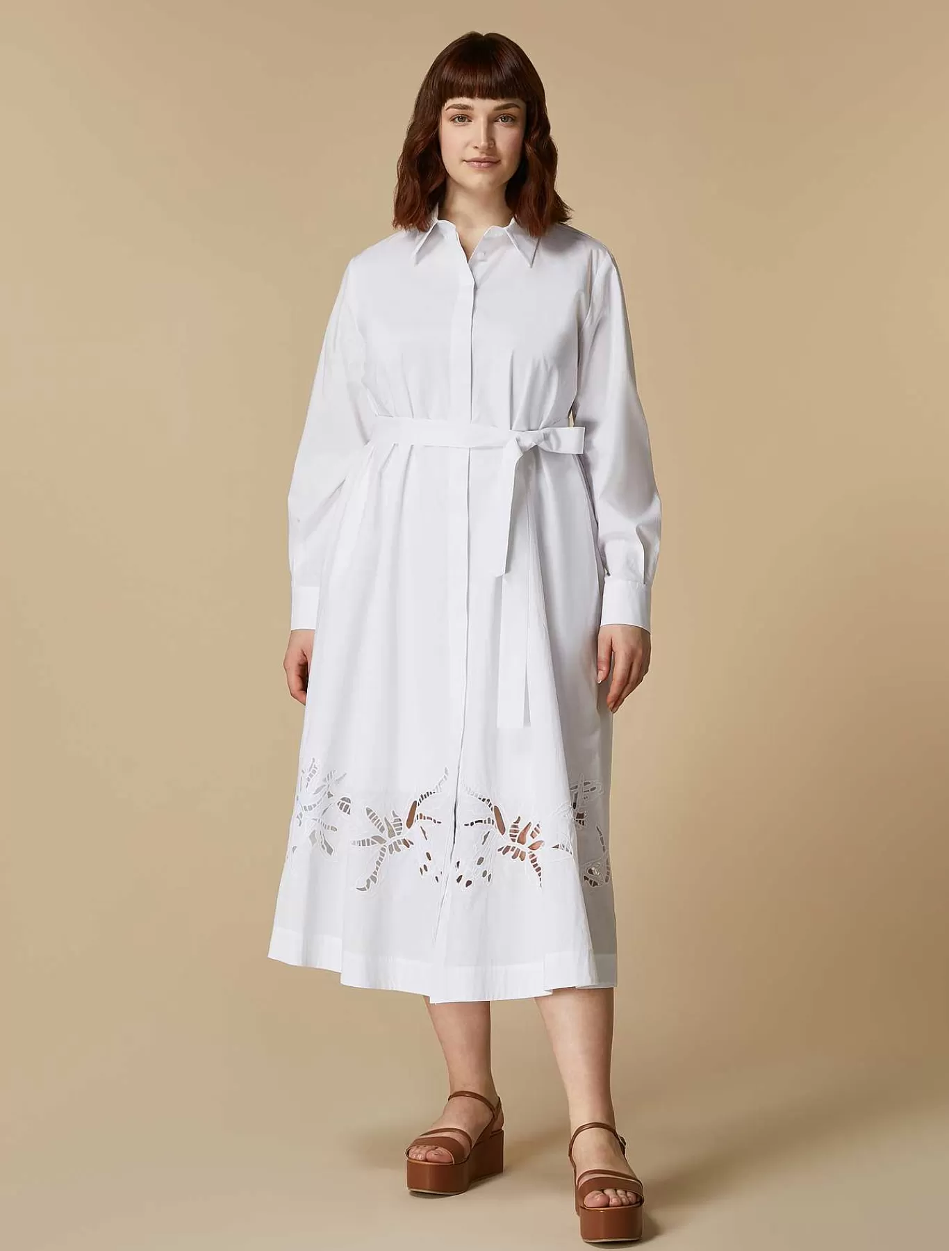Outlet Robe Chemise En Popeline Brodee Femmes Robes