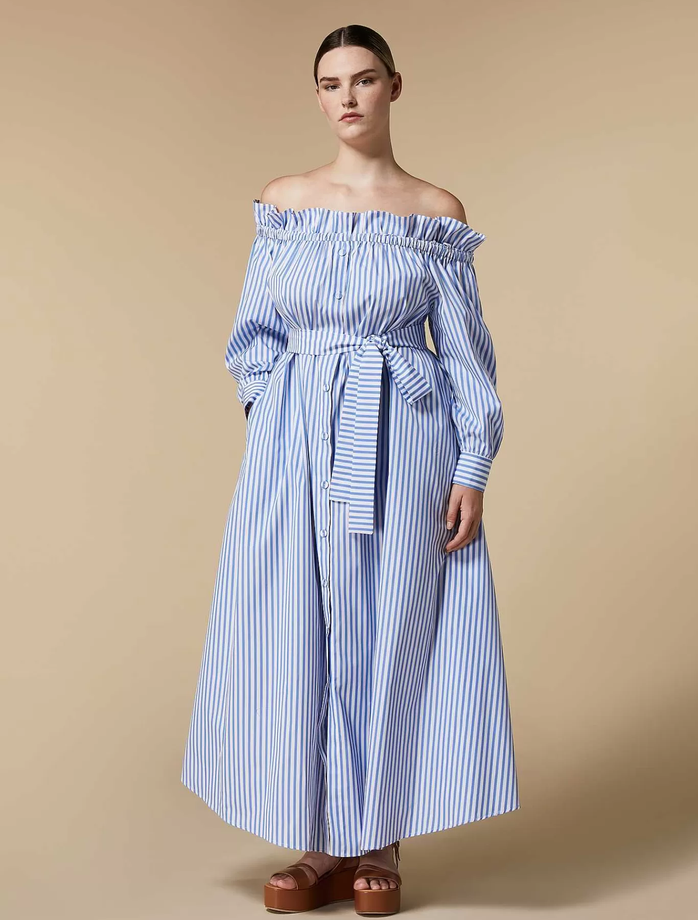 New Robe En Popeline Rayee Femmes Robes