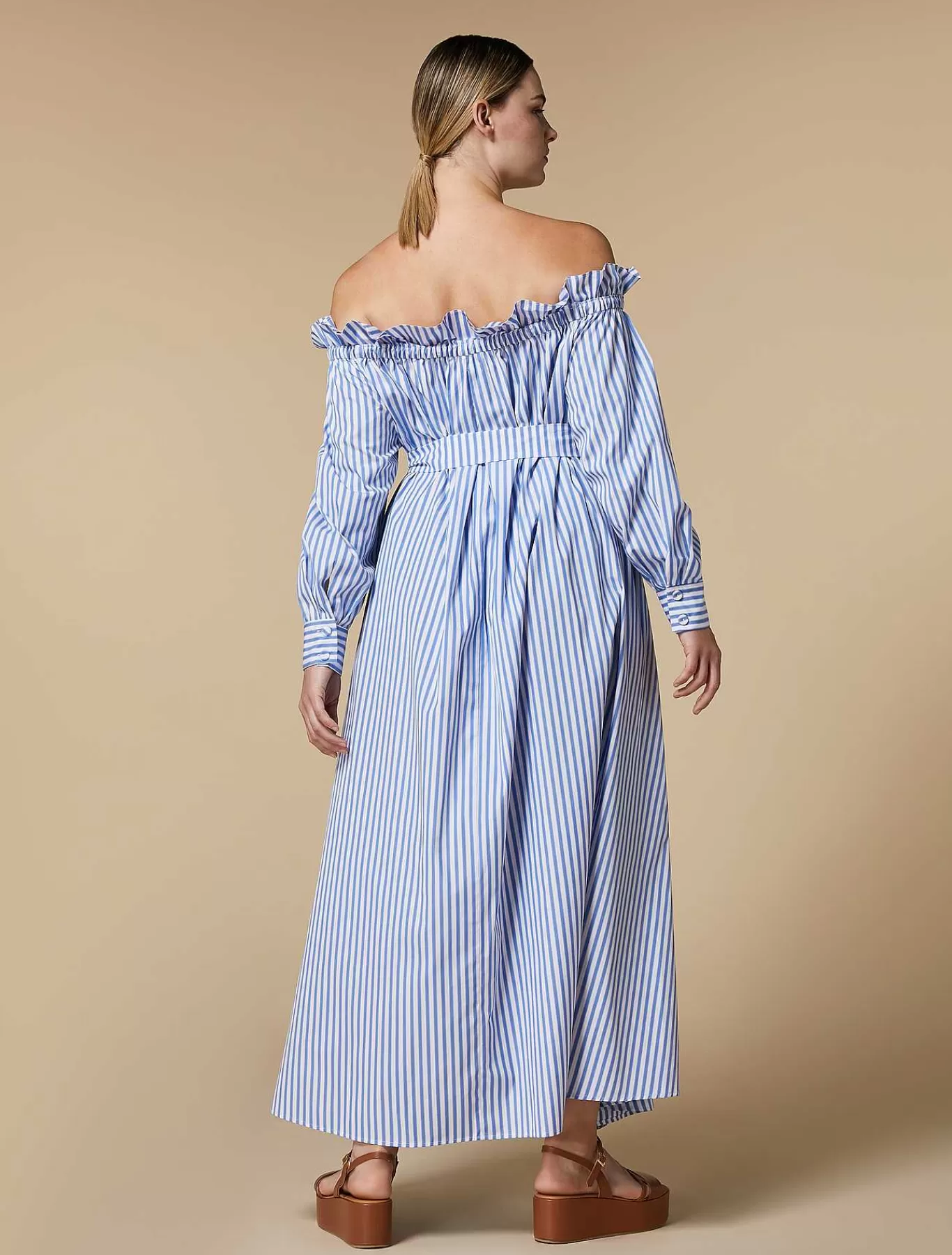 New Robe En Popeline Rayee Femmes Robes