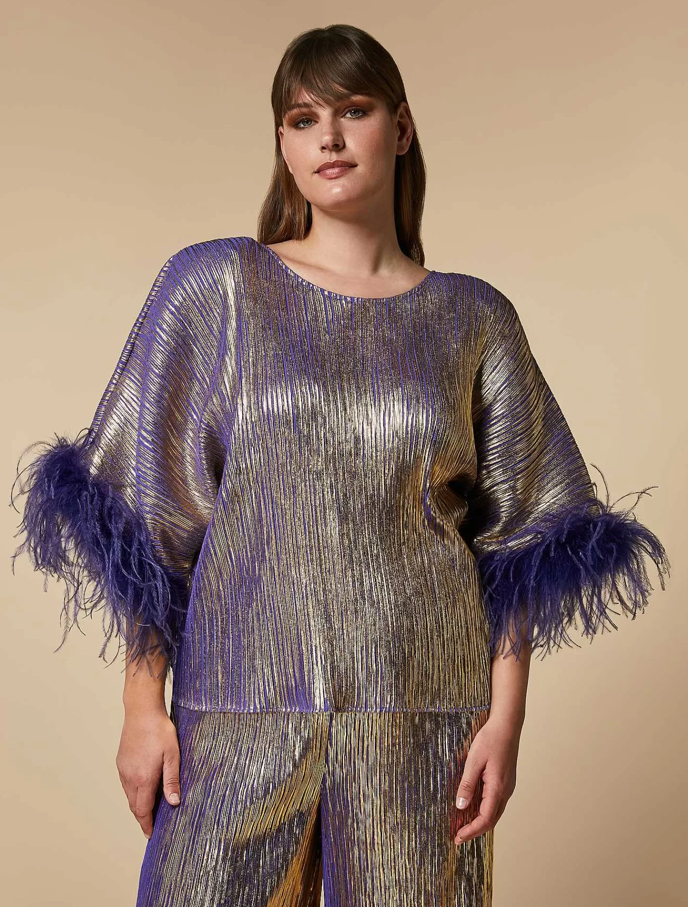 Best Sale Top Metallise Avec Plumes Femmes Blouses Et Chemises