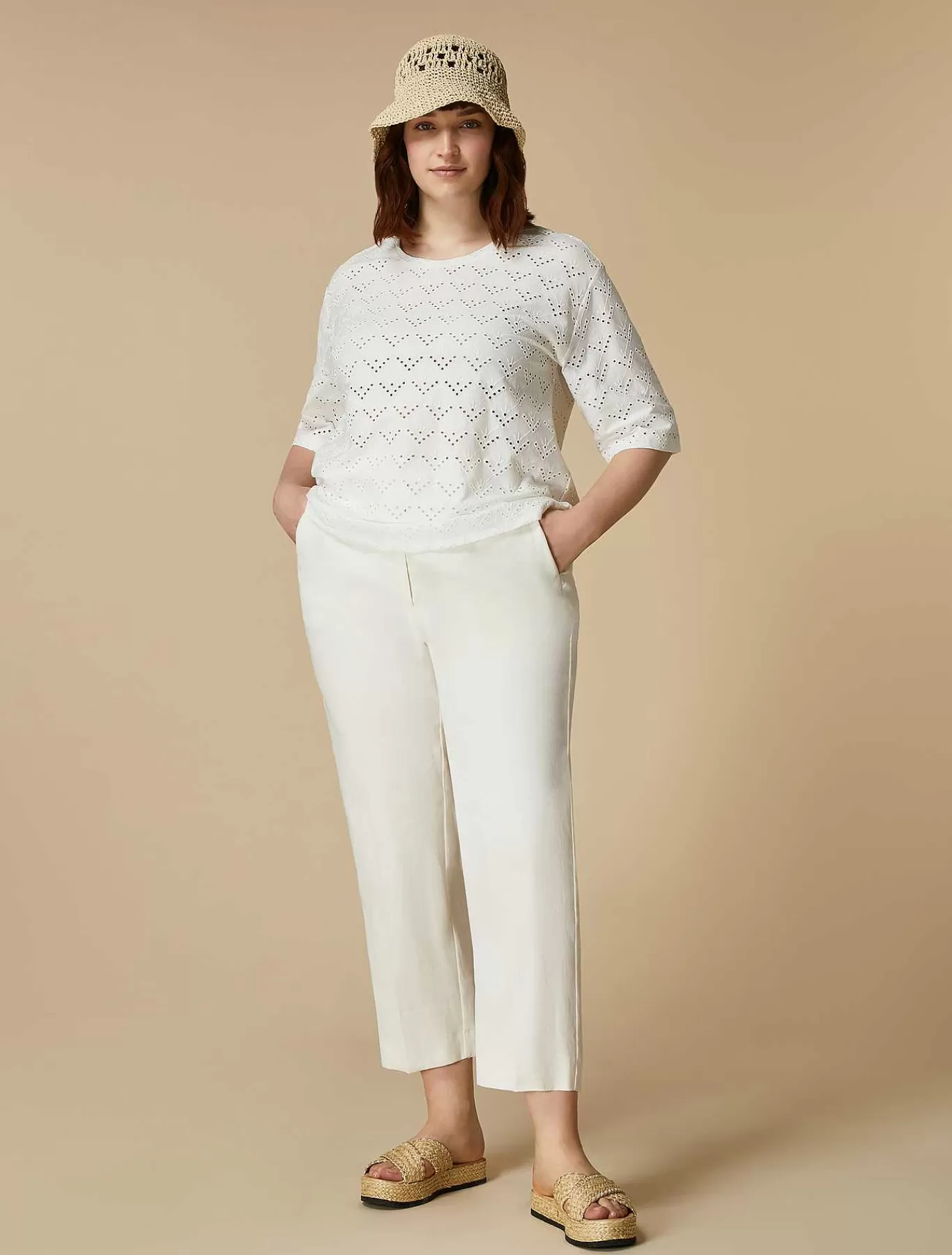 Discount T-Shirt En Jersey A Broderie Anglaise Femmes Hauts Et T-Shirts