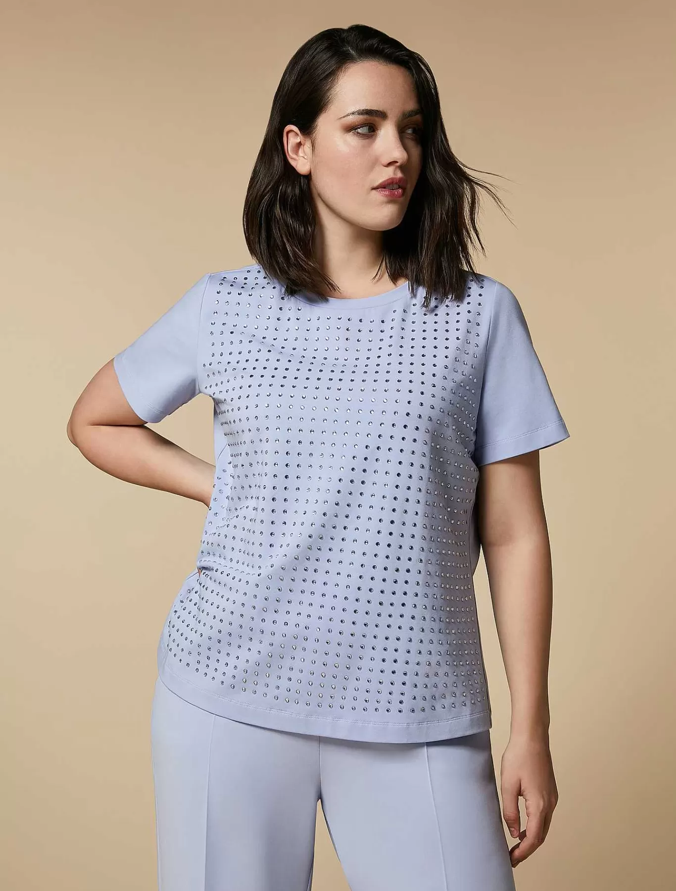 Outlet T-Shirt En Jersey Brode Femmes Hauts Et T-Shirts