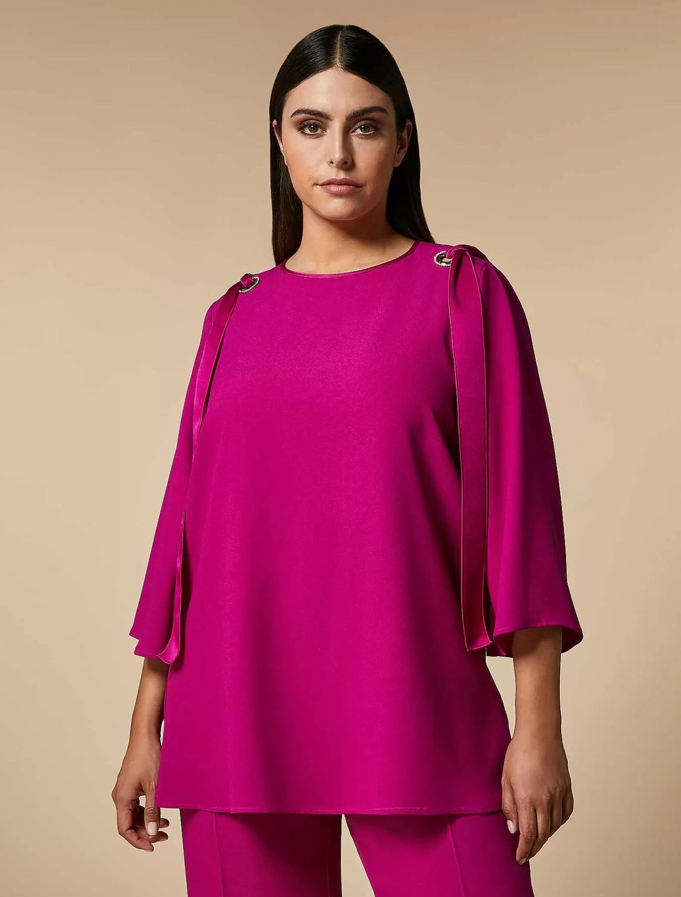 New Tunique Crepe Envers Satin Femmes Blouses Et Chemises