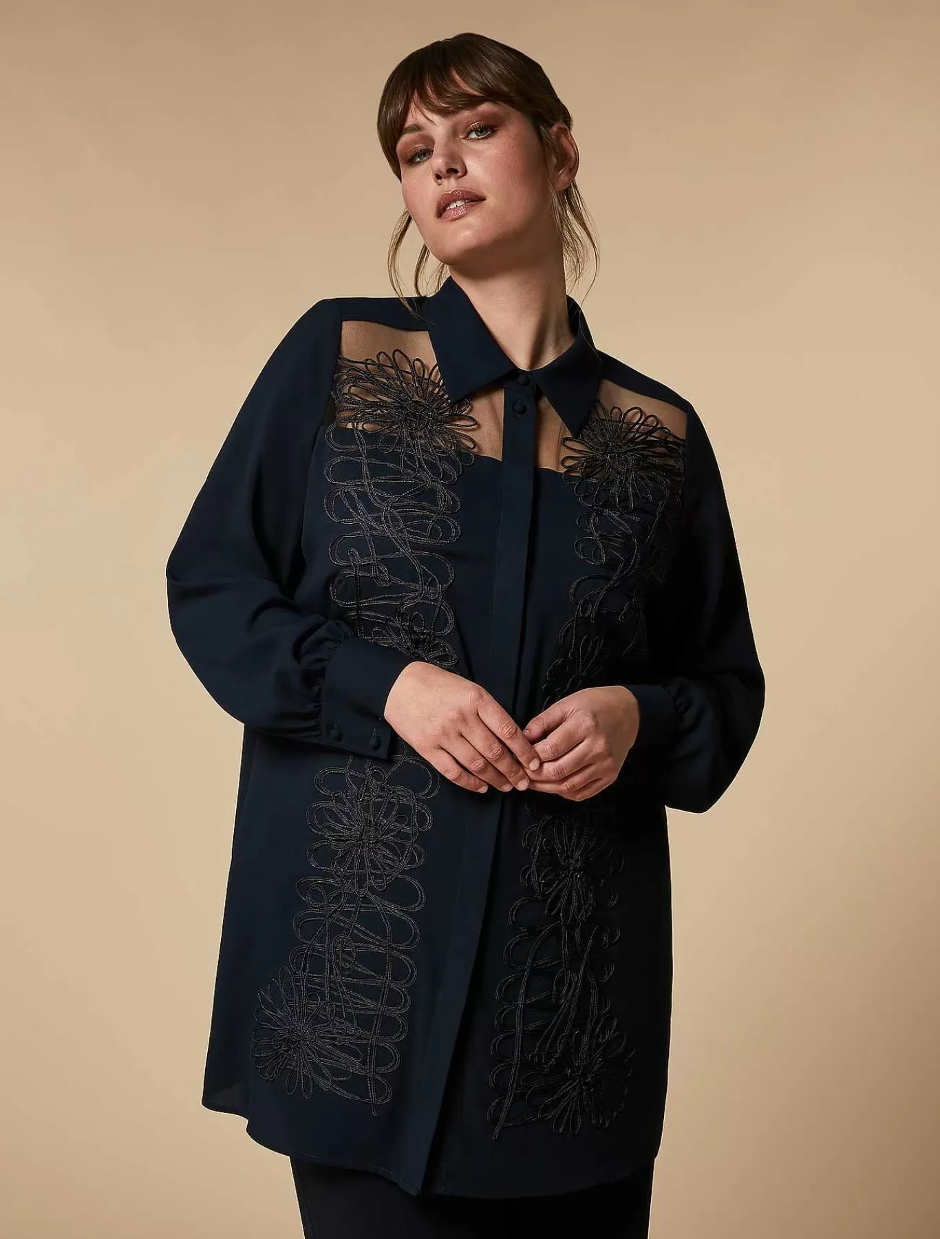 Discount Tunique En Crepe Brodee Femmes Blouses Et Chemises