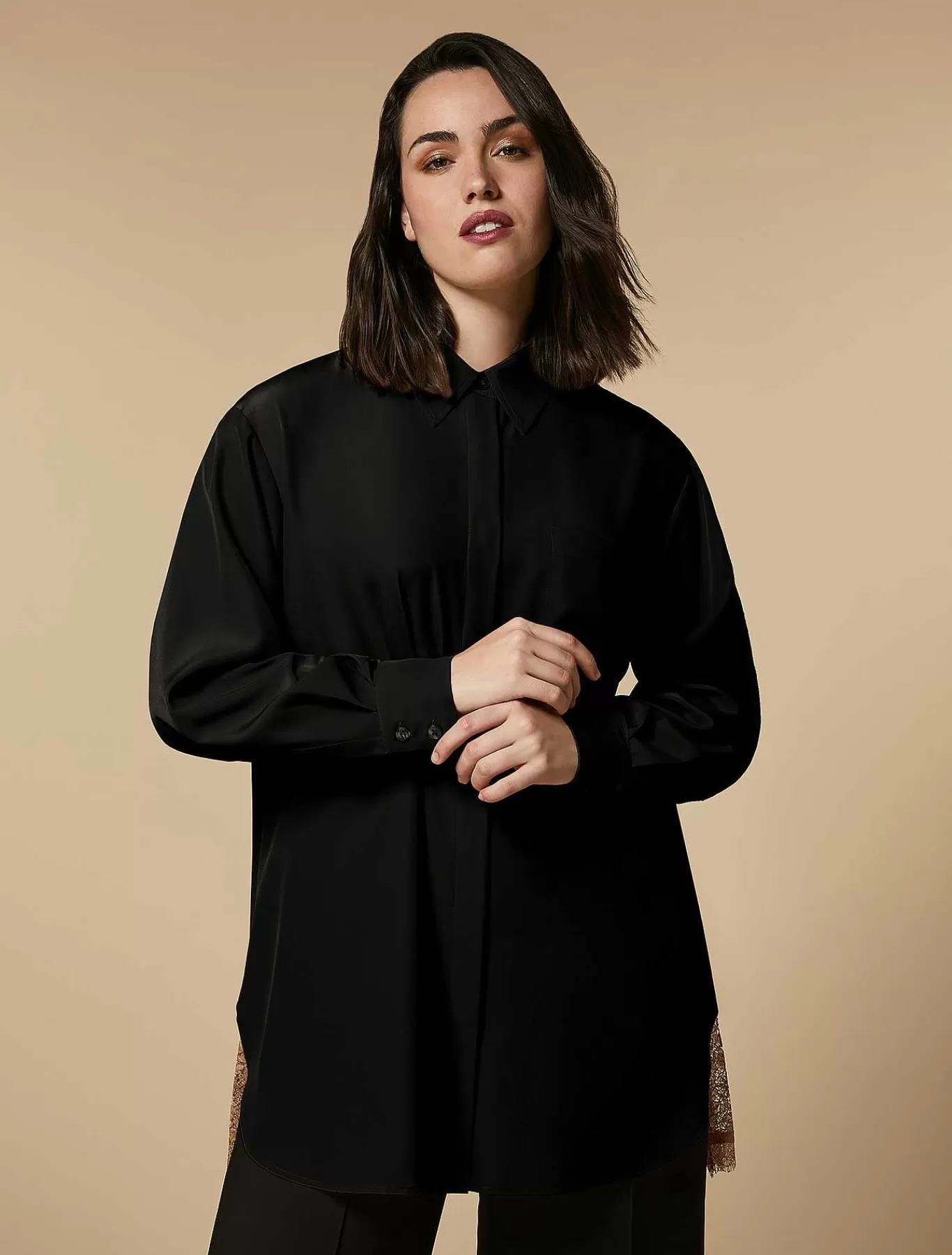Cheap Tunique En Crepe De Chine Ornee De Dentelle Femmes Blouses Et Chemises