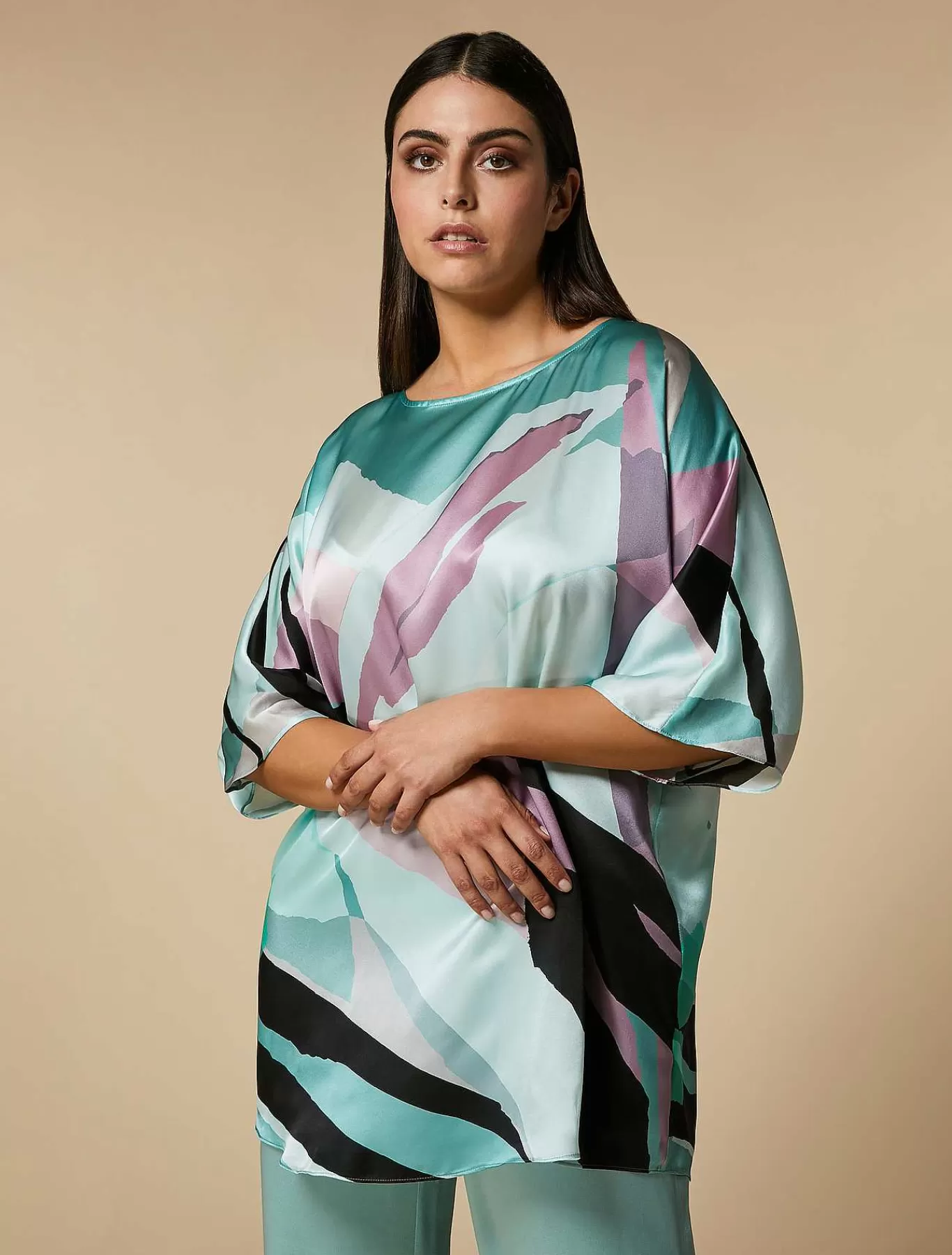 Cheap Tunique En Satin De Soie Imprimee Femmes Blouses Et Chemises