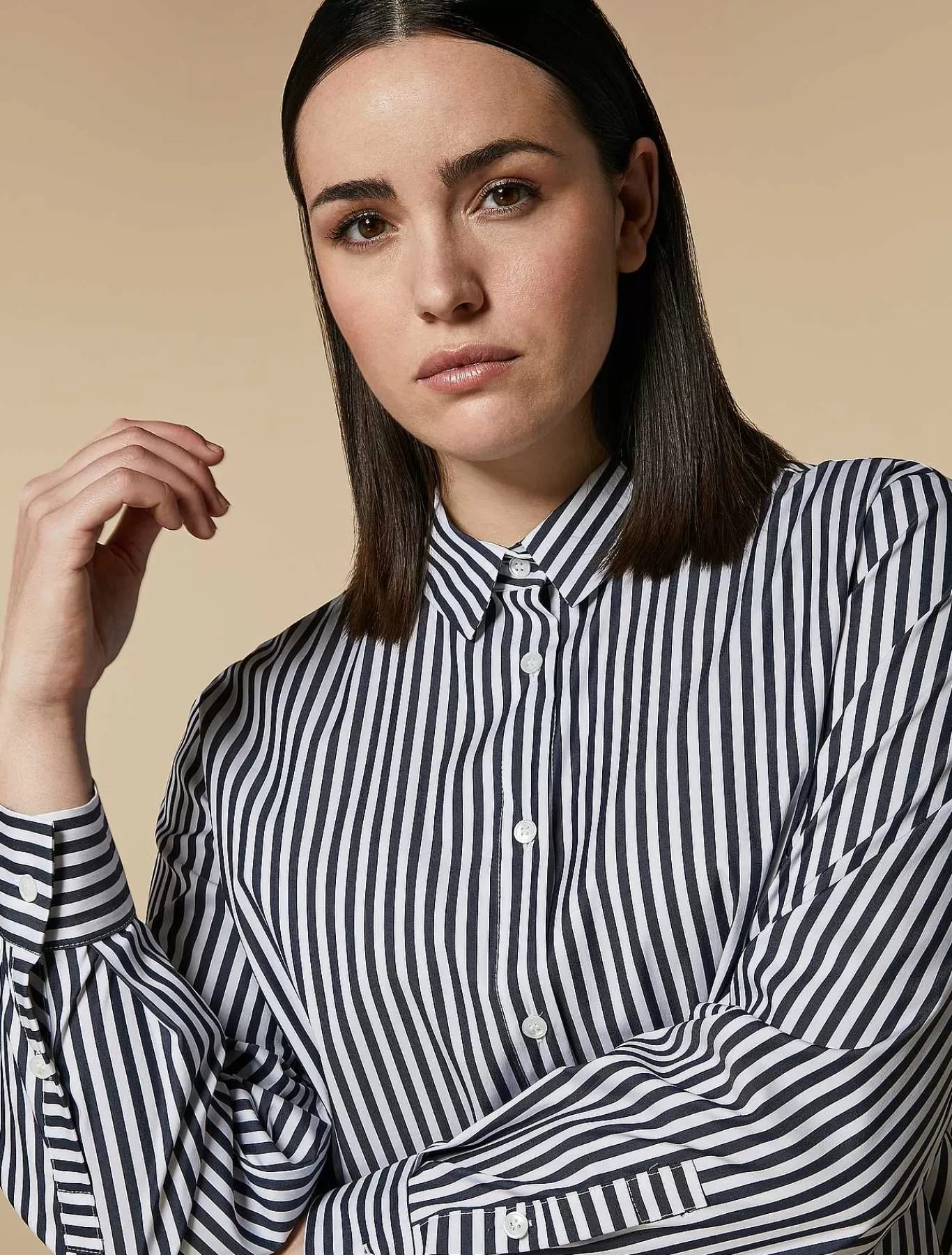Store Tunique En Serge Raye Femmes Blouses Et Chemises